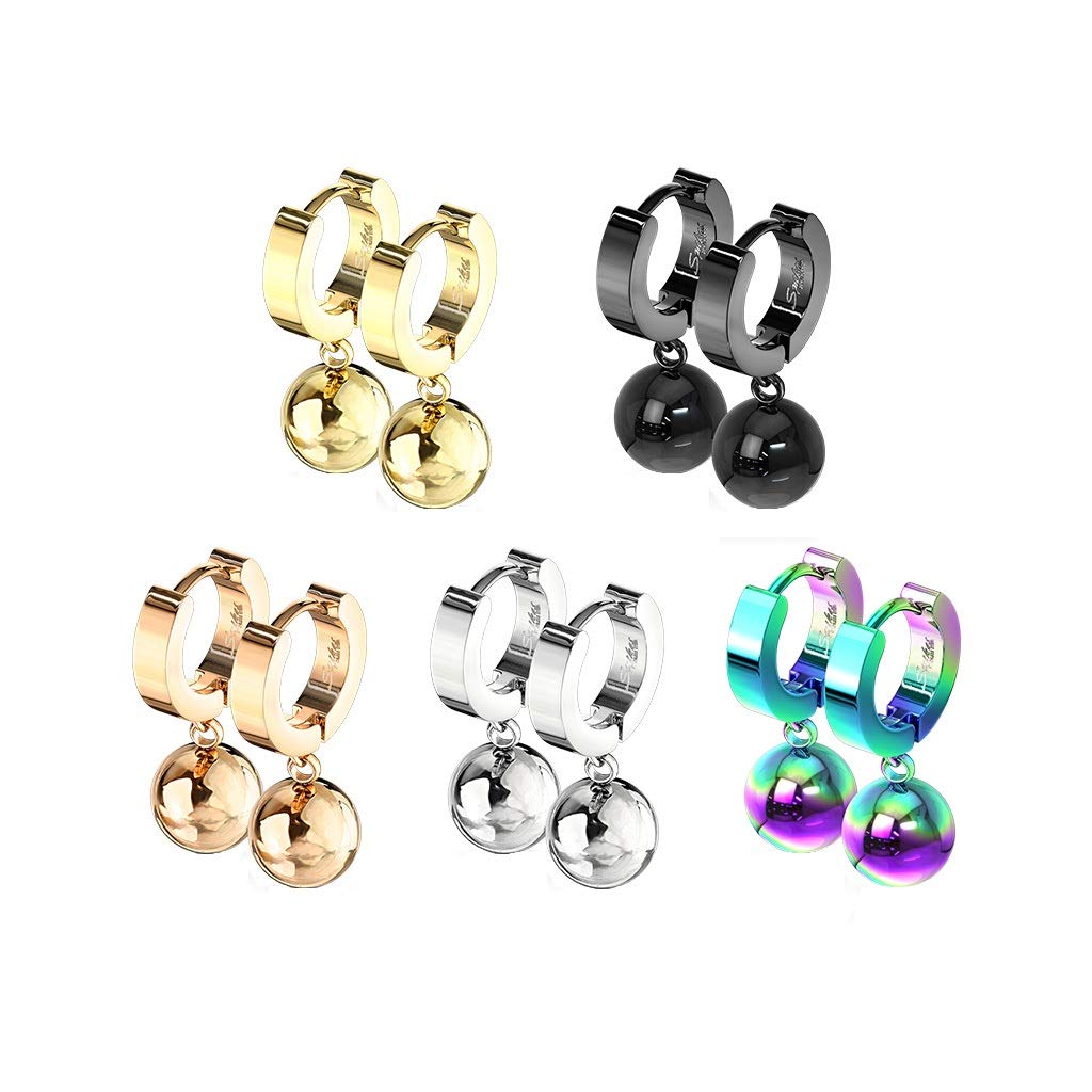 1 Paar Damen CREOLE Anhänger Kugel 8mm Ohrringe Ohrstecker Chirurgenstahl Gold Schwarz Roségold Silber Regenbogen 9mm