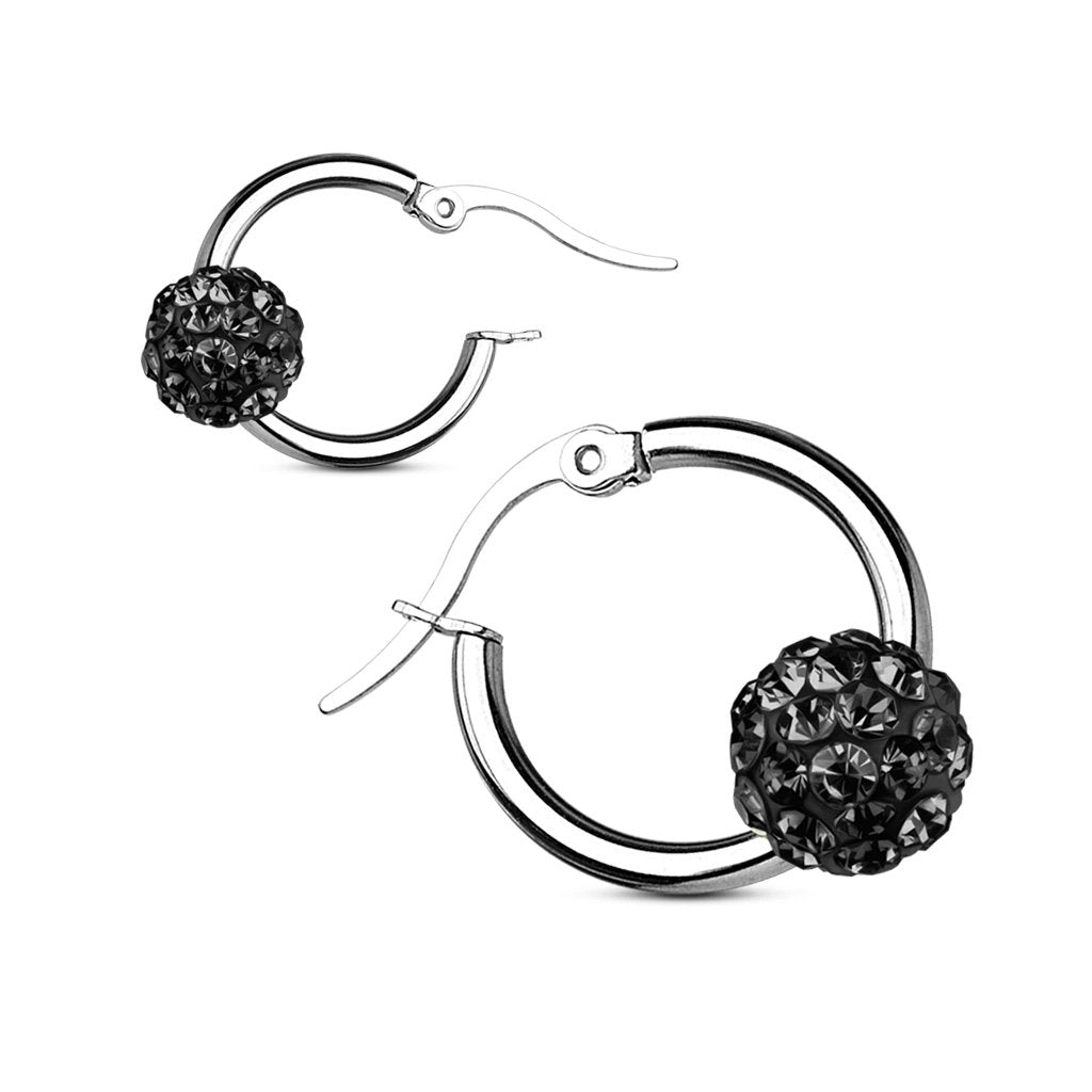 Damen 1 Paar Creolen KRISTALL-KUGEL Ohrringe Schmuck Ohrstecker Chirurgenstahl Silber Multicolor