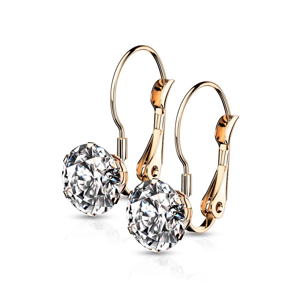 1 Paar Damen Ohrhänger runder Zirkonia Anhänger Ohrringe Ohrstecker Chirurgenstahl Klapp-Bügel Silber Gold Roségold