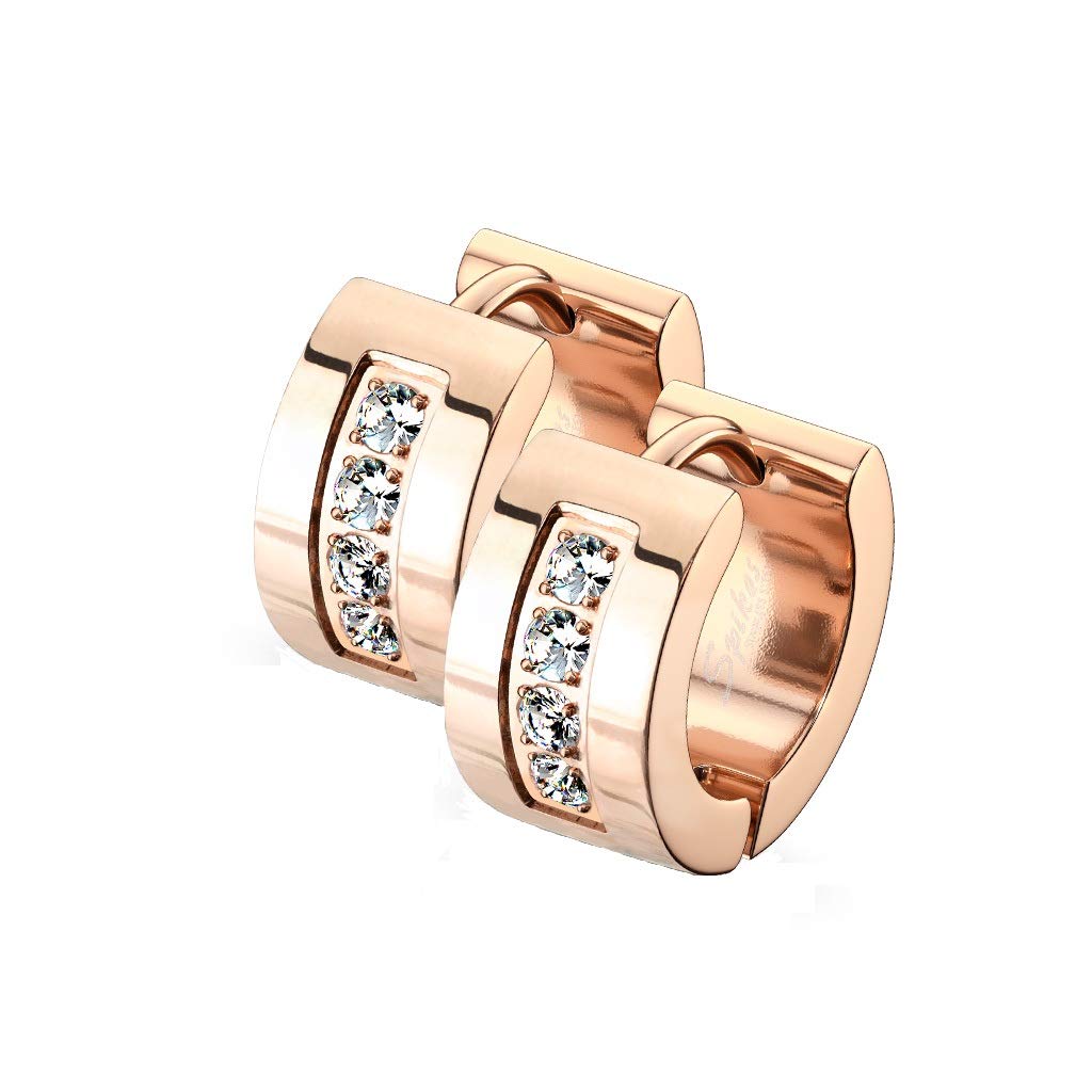 1 Paar Damen CREOLEN 4 Zirkonia Clear Ohrringe Ohrstecker Chirurgenstahl Gold Schwarz Silber Roségold 7mm