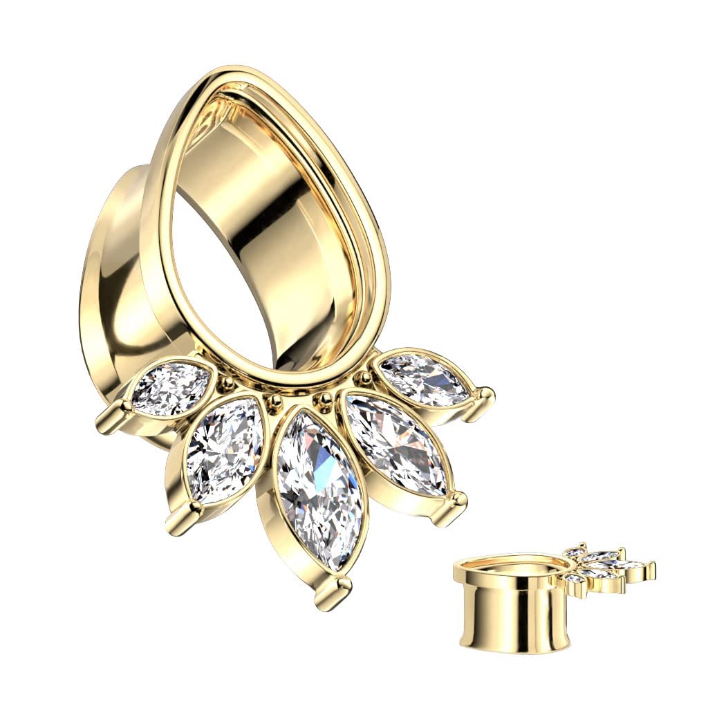 Ohrtunnel Silber Gold Tränen-tropfen 5 Marquise Zirkonia Chirurgenstahl Ohrpiercing Ohrschmuck Plug Sattelverschluss 8-16mm
