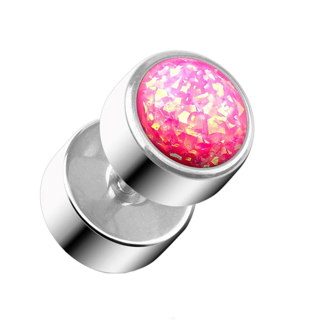 Fake Ohrplug Glitzer-Opal Optik Ohrpiercing Ohrschmuck Chirurgenstahl Schraubverschluss Grün Pink Weiß Kugel 8mm