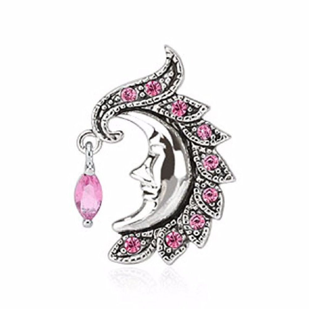 Bauchnabelpiercing MOND-Gesicht Zirkonia Anhänger 1,6mm 10mm Nabelpiercing Edelstahl Chirurgenstahl Bananabell Clear Pink Aqua