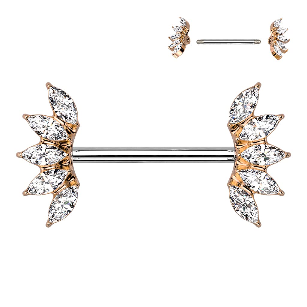 Brustwarzenpiercing Kristall-Fächer Zirkonia Clear Brustpiercing Nippelpiercing Chirurgenstahl Gold Roségold Stab 1,6/16mm