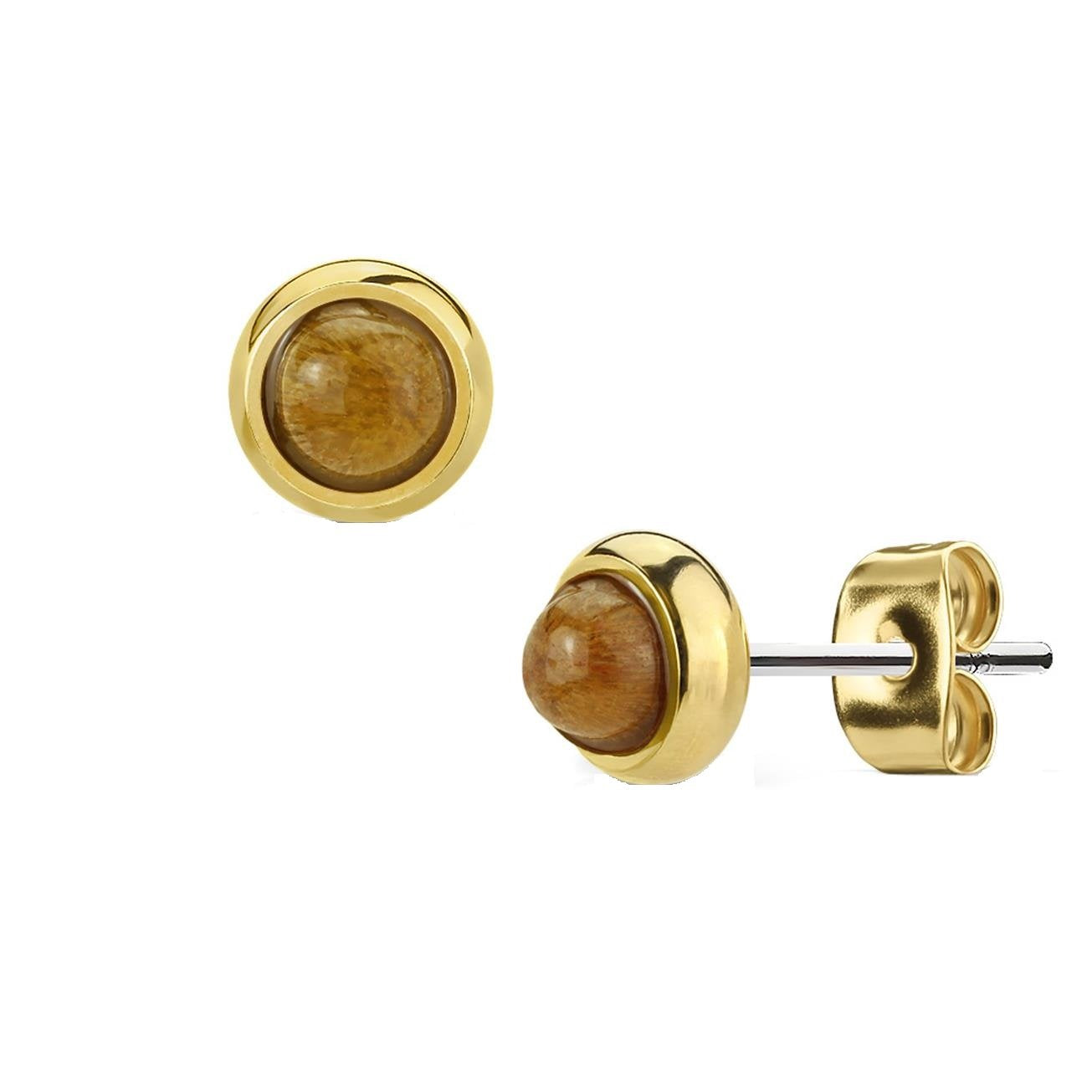 1 Paar Stud Ohrring Set Ohrstecker Chirurgenstahl vergoldet Halbedelsteine eingefasst Amethyst Grüne Jade Tigerauge Türkis