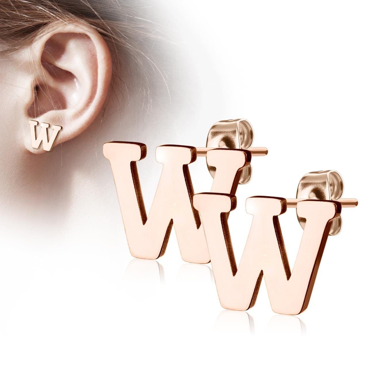 1 Paar Ohrstecker ALPHABET INITIALEN e Ohrringe Schmuck Set Edelstahl Silber Roségold