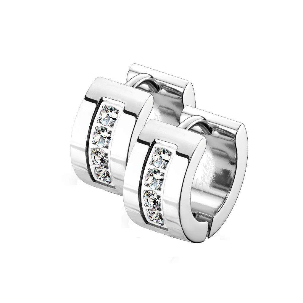 1 Paar Damen CREOLEN 4 Zirkonia Clear Ohrringe Ohrstecker Chirurgenstahl Gold Schwarz Silber Roségold 7mm