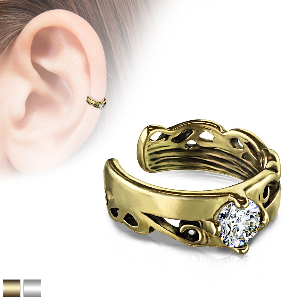 Ohrklemme KELTISCHES TRIBAL CUT OUT ZIRKONIA clear Ohrringe Ohrclip Fake-Piercing Messing Silber Gold