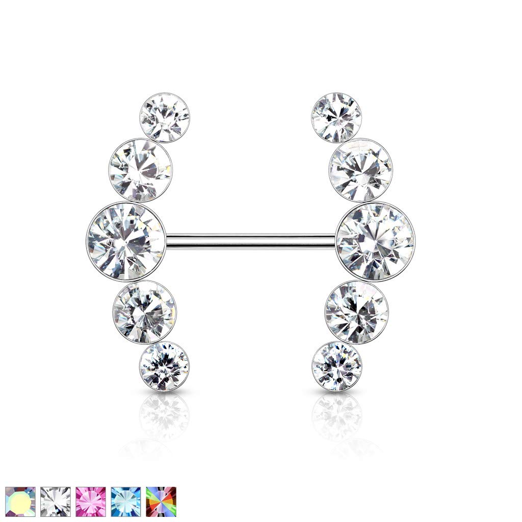 Brustwarzenpiercing 5 runde Kristalle Brustpiercing Intimpiercing Nippelpiercing Chirurgenstahl Silber viele Farben Stab 1,6/16mm