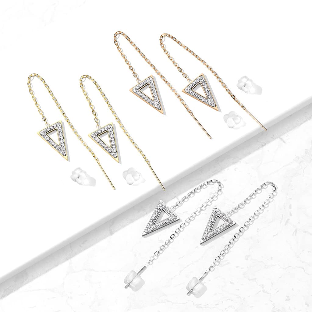 1 Paar Damen Ohrringe Durchzieher Kristall Pavé Clear Dreieck-Anhänger Ohrringe Ohrstecker Chirurgenstahl Silber Gold Roségold