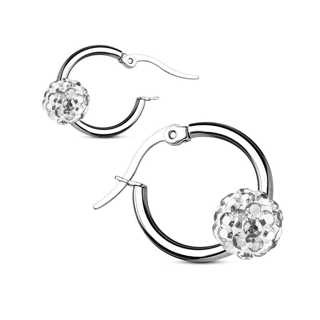 Damen 1 Paar Creolen KRISTALL-KUGEL Ohrringe Schmuck Ohrstecker Chirurgenstahl Silber Multicolor