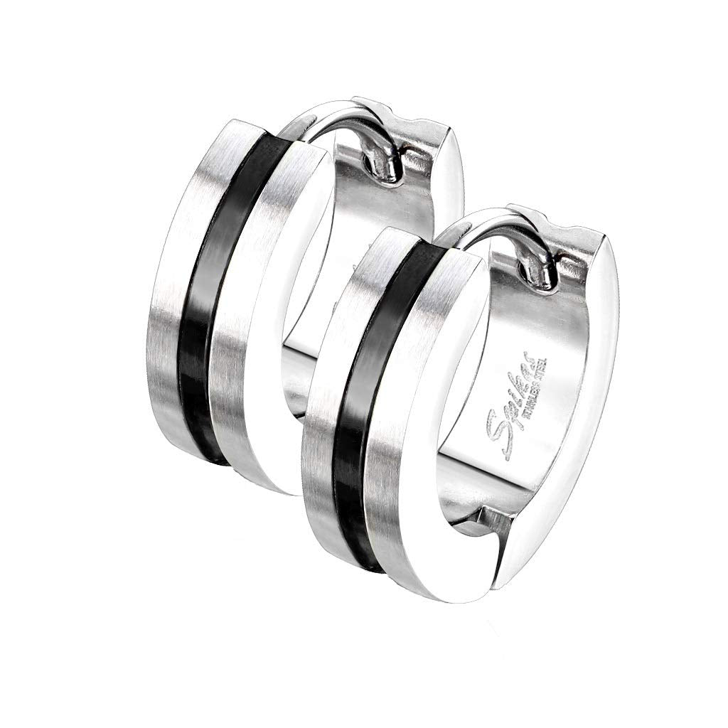 1 Paar Damen sandgebürstete CREOLE Mitte farbiger Streifen Ohrringe Ohrstecker Chirurgenstahl Silber Bunt 4,3mm