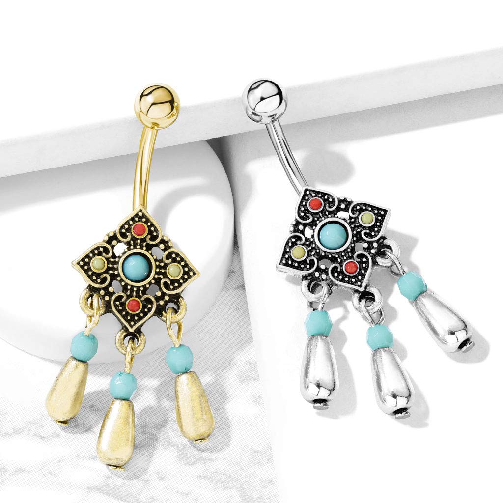 Bauchnabelpiercing AZTEKEN-Design Nabelpiercing Chirurgenstahl Bananabell Gold Silber viele Farben Stab 1,6/10mm