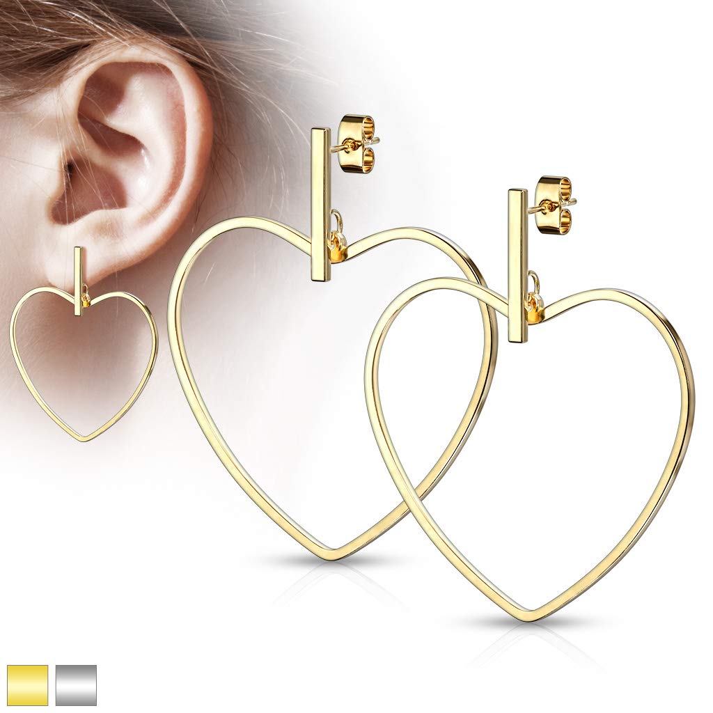 1 Paar Damen Ohrstecker Balken Anhänger Herz Ohrringe Chirurgenstahl Steckerverschluss Silber Gold