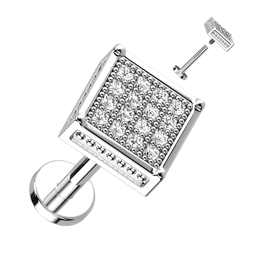 Knorpel Ohrstecker Quadrat Silber Gold Roségold Pavé Zirkonia Clear Piercings Chirurgenstahl Schraubverschluss Stab 6/8mm lang