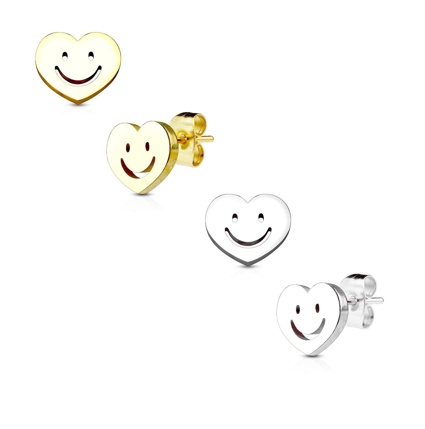 1 Paar Ohrringe Set Ohrstecker Edelstahl Chirurgenstahl Lachendes Herz gold silber