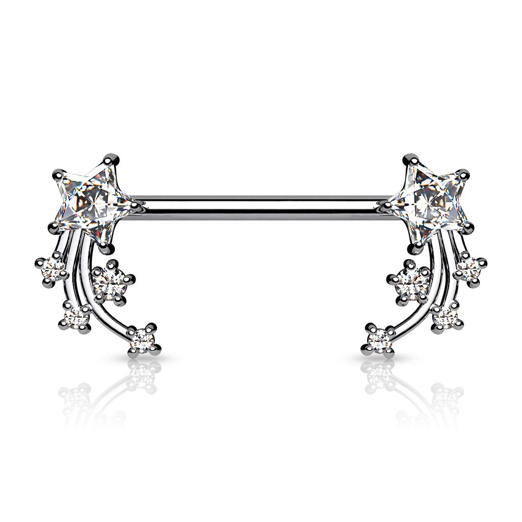 Brustwarzenpiercing Stern-schnuppen Silber Clear Pink Aqua Brustpiercing Nippelpiercing Intimpiercing Chirurgenstahl Stab 16mm