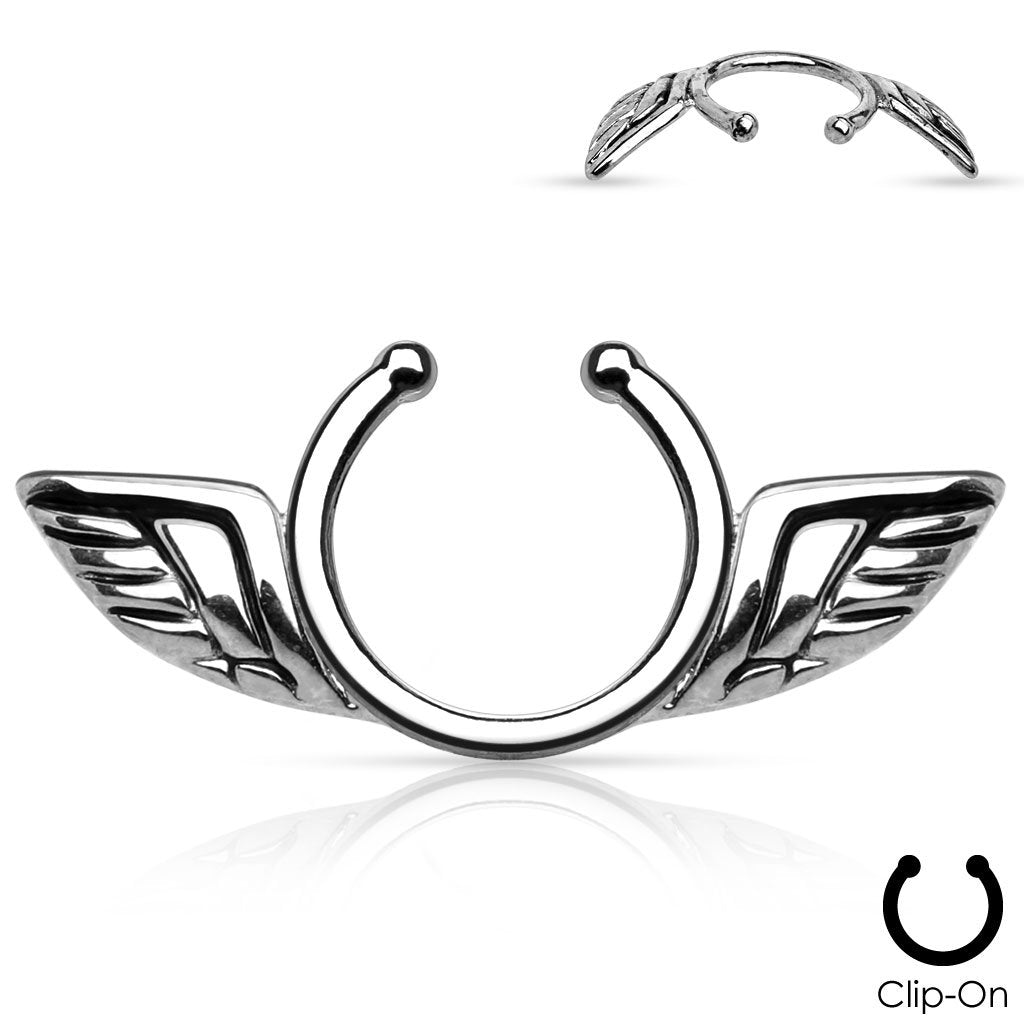 Brustwarzenpiercing Fake Engels-FLÜGEL Brustpiercing Clip ON Nippelpiercing Ring Chirurgenstahl Silber Roségold Gold