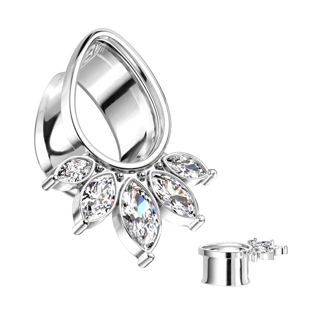 Ohrtunnel Silber Gold Tränen-tropfen 5 Marquise Zirkonia Chirurgenstahl Ohrpiercing Ohrschmuck Plug Sattelverschluss 8-16mm