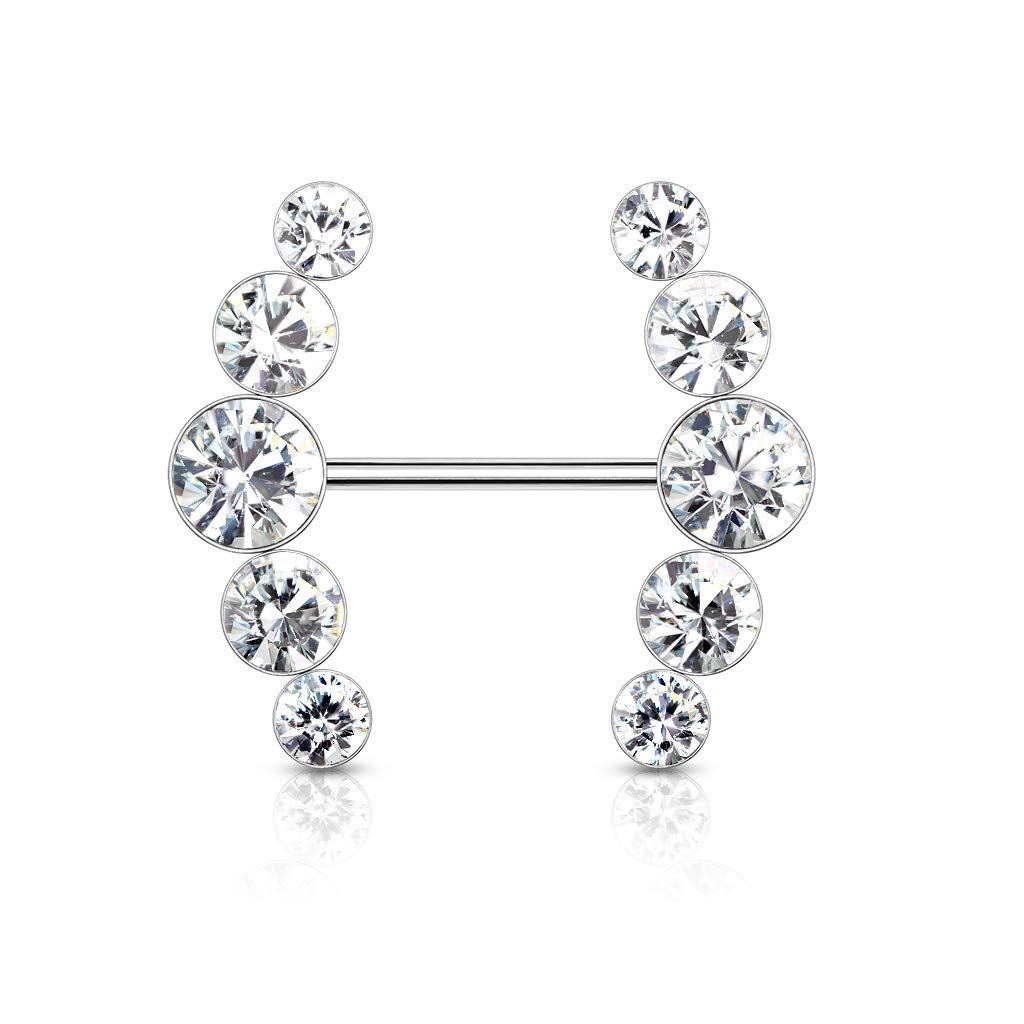 Brustwarzenpiercing 5 runde Kristalle Brustpiercing Intimpiercing Nippelpiercing Chirurgenstahl Silber viele Farben Stab 1,6/16mm