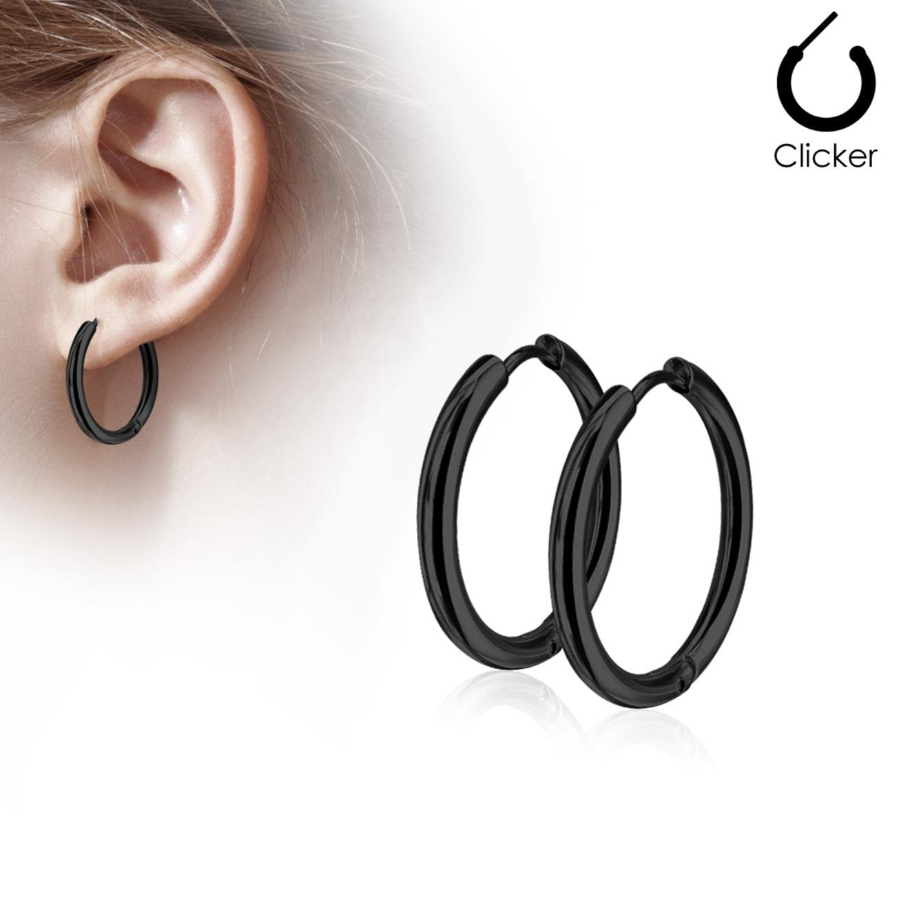 Damen 1 Paar Creolen Ohrringe Set Chirurgenstahl Klickverschluss Seamless Line blau schwarz silber regenbogen gold 10mm -20mm Länge