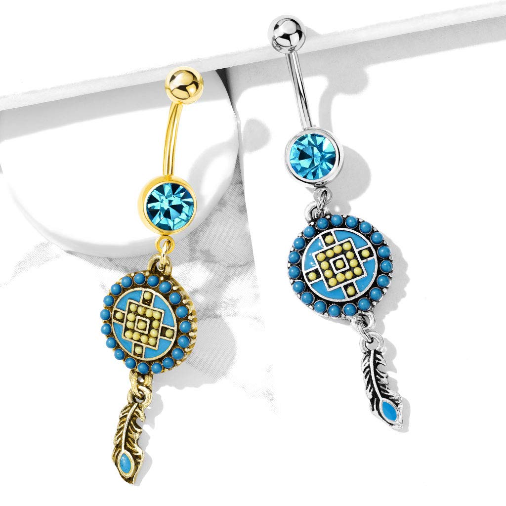 Bauchnabelpiercing AZTEKEN-Design Nabelpiercing Chirurgenstahl Bananabell Gold Silber viele Farben Stab 1,6/10mm
