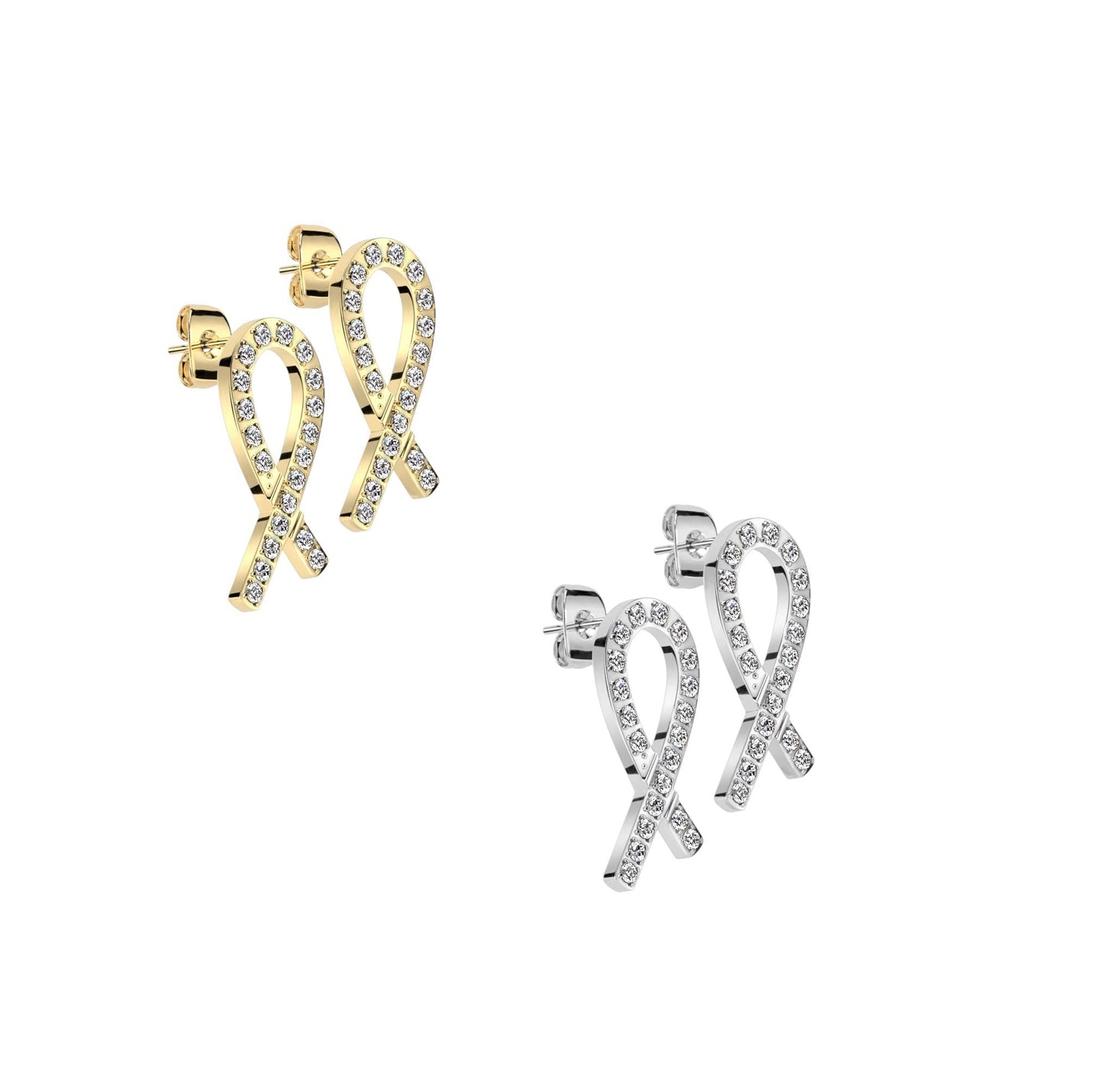 1 Paar Damen Ohrstecker Zirkonia Schleife Clear Chirurgenstahl Ohrringe Ohrhänger Silber Gold