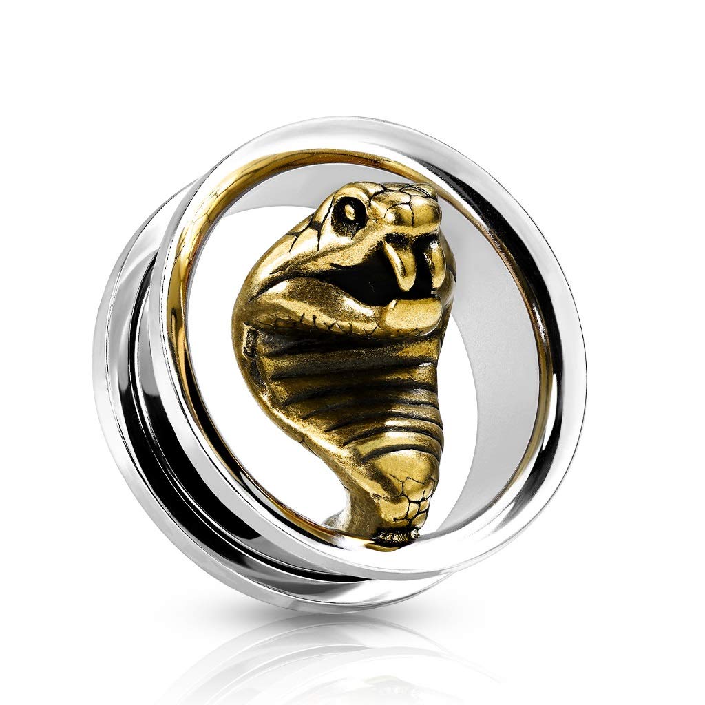 Ohrtunnel Goldene Kobra Silber 10-25mm Ohrpiercing Edelstahl Ohrschmuck Screw Fit Flesh Plug Schraubverschluss