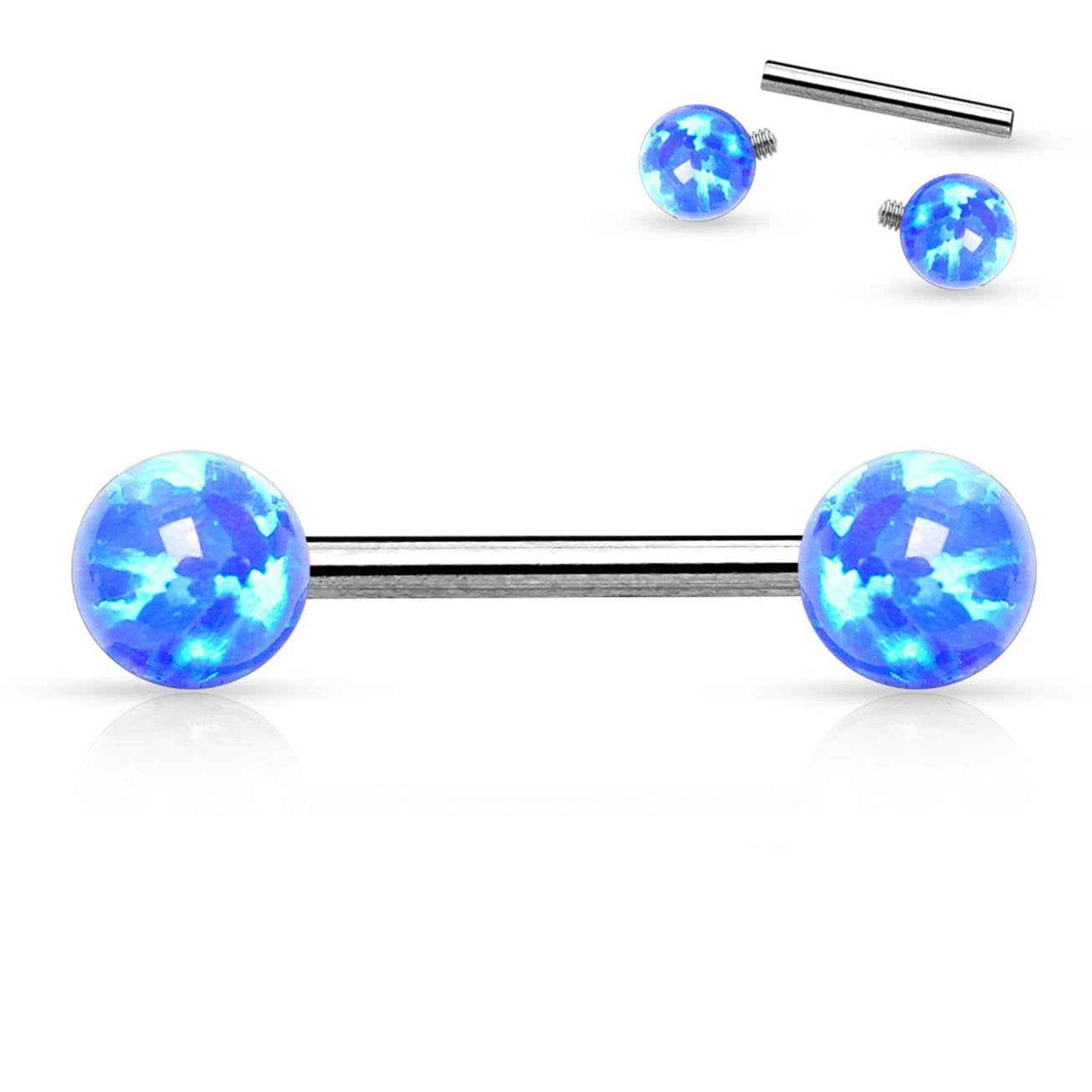 Brustwarzenpiercing 2 Opale Brustpiercing Nippelpiercing Chirurgenstahl Silber Blau Weiß Grün Pink Stab 1,6mm 14/16mm