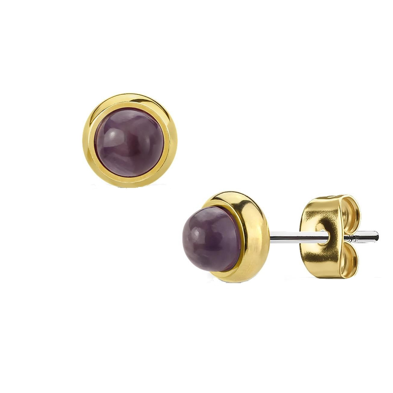 1 Paar Stud Ohrring Set Ohrstecker Chirurgenstahl vergoldet Halbedelsteine eingefasst Amethyst Grüne Jade Tigerauge Türkis
