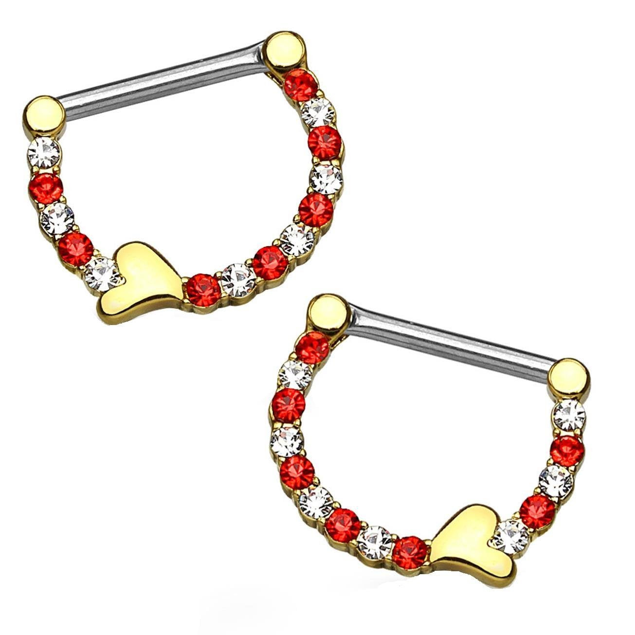 Brustwarzenpiercing 1 Paar ZIRKONIA HALBKREIS Herz Brustpiercing Intimpiercing Edelstahl Silber Gold Stab 1,6mm 12mm