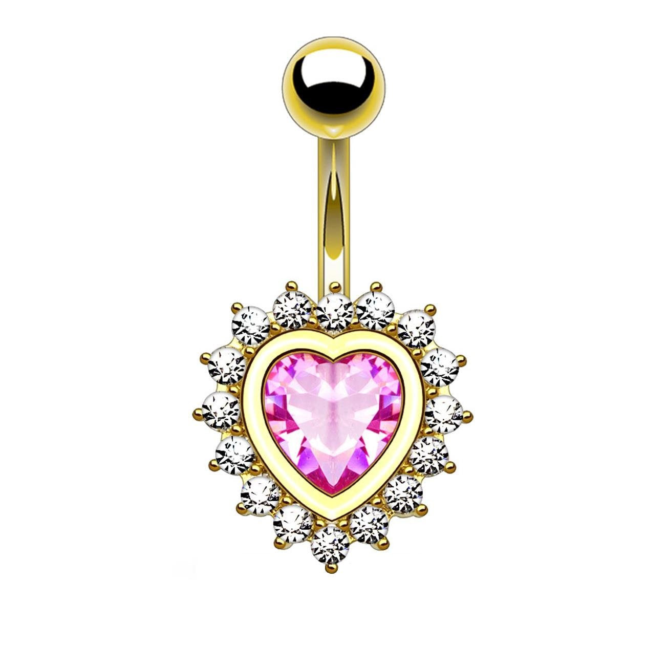 Bauchnabelpiercing ZIRKONIA Herz Nabelpiercing Chirurgenstahl Bananabell 14kt Vergoldet Silber Multicolor Stab 1,6/10mm