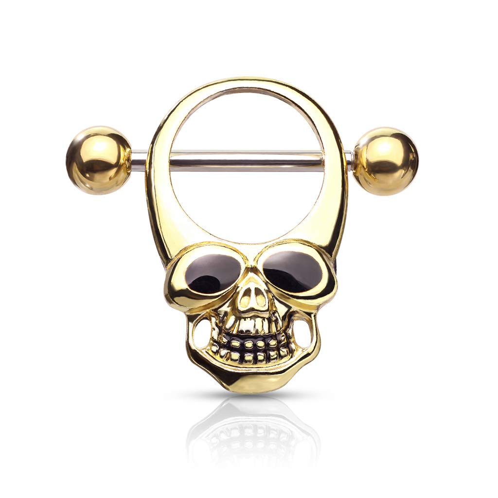 Brustwarzenpiercing Totenkopf Enamel-Augen Brustpiercing Nippelpiercing Chirurgenstahl Gold Silber Schwarz Stab 1,6/16mm