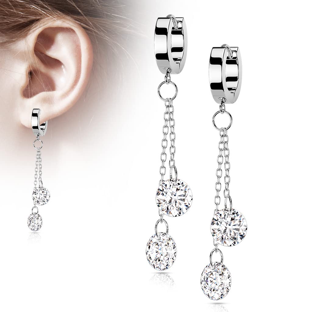 1 Paar Damen Creolen Ohrhänger Kettenanhänger 2 runde Zirkonia Clear Ohrringe Ohrstecker Silber Gold Schwarz Roségold