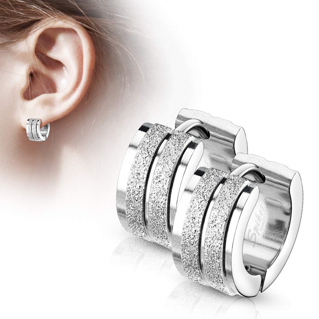 1 Paar Damen CREOLEN 2 sandgebürstete Streifen Ohrringe Ohrstecker Chirurgenstahl Silber 7mm