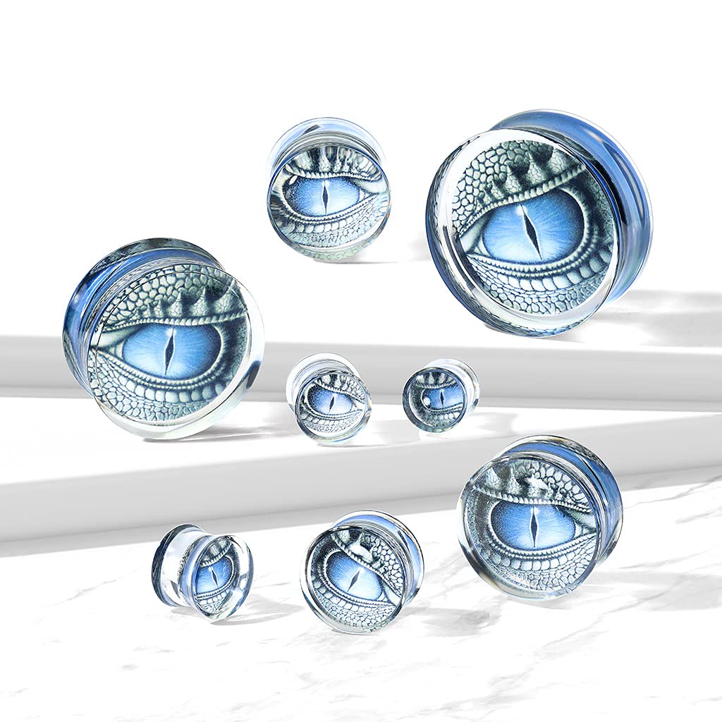 Ohrplug Blaues Drachen-Auge Clear Acryl Ohrpiercing Ohrschmuck Tunnel Sattelverschluss 8-25mm