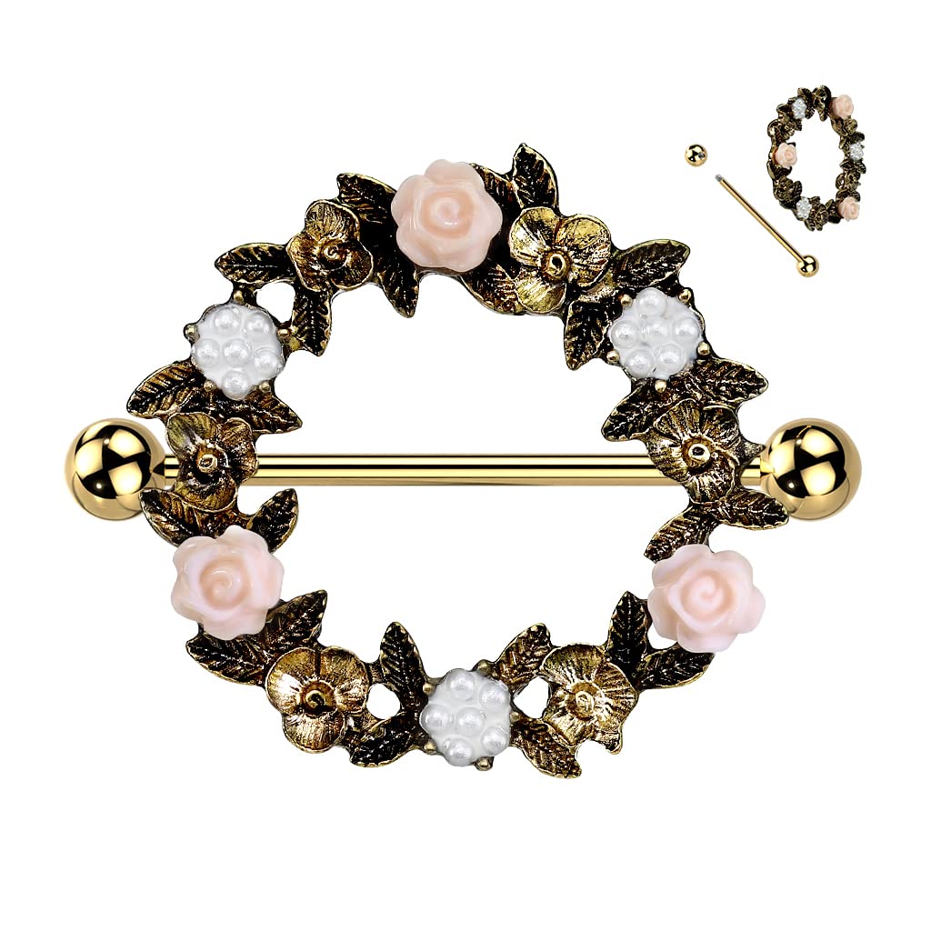 Brustwarzenpiercing Blumen-Kranz Silber Gold Brustpiercing Nippelpiercing Intimpiercing Chirurgenstahl Stab 18mm