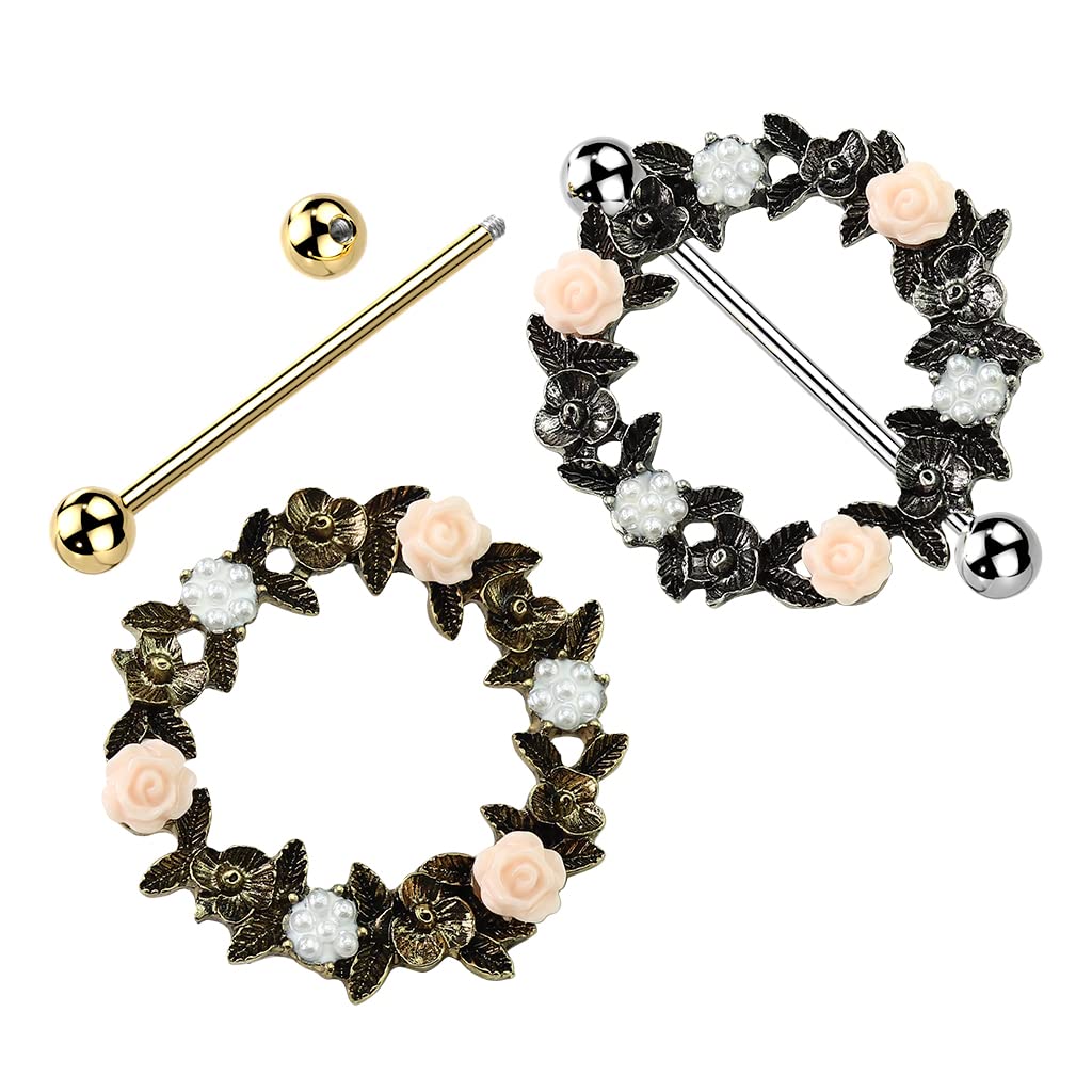 Brustwarzenpiercing Blumen-Kranz Silber Gold Brustpiercing Nippelpiercing Intimpiercing Chirurgenstahl Stab 18mm