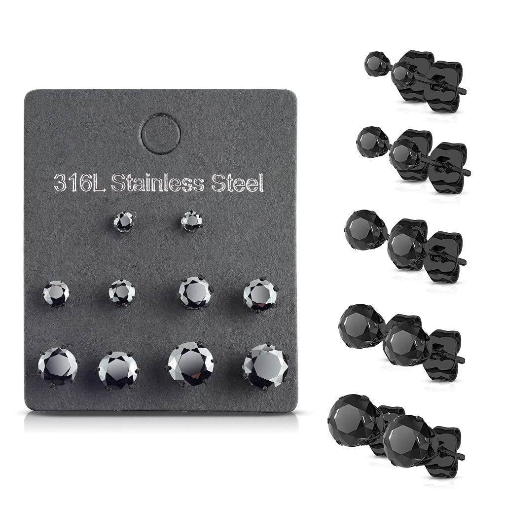 5 Paar Ohringe Runder Zirkonia 3mm 4mm 5mm 6mm 7mm Ohrringe Ohrstecker Chirurgenstahl Silber Gold Schwarz