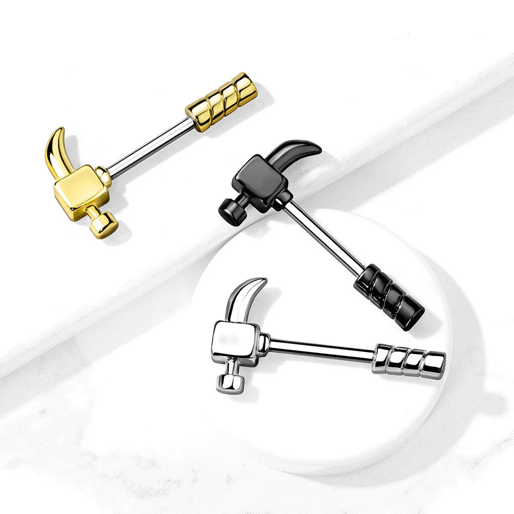 Brustwarzenpiercing Hammer Brustpiercing Intimpiercing Nippelpiercing Chirurgenstahl Gold Schwarz Silber Stab 1,6/12mm