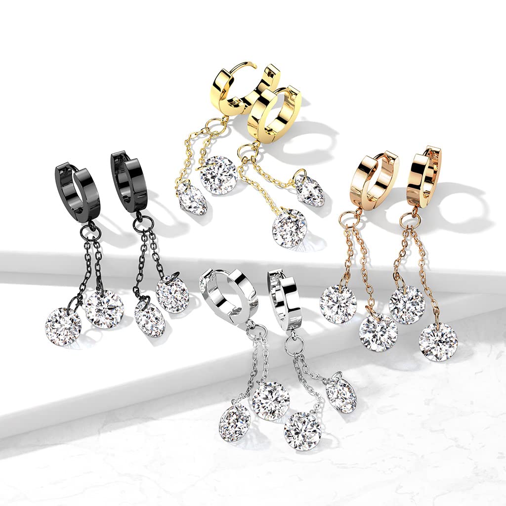 1 Paar Damen Creolen Ohrhänger Kettenanhänger 2 runde Zirkonia Clear Ohrringe Ohrstecker Silber Gold Schwarz Roségold