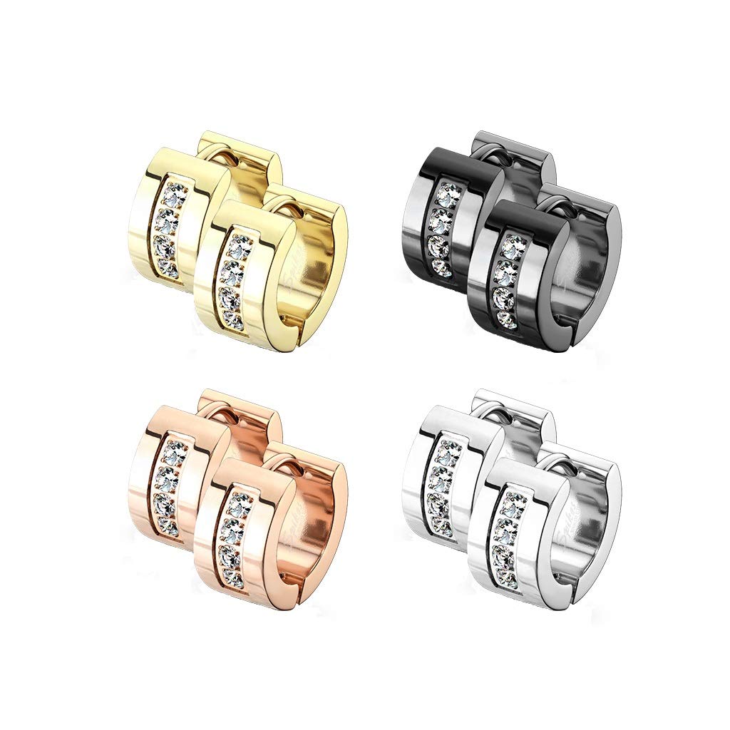 1 Paar Damen CREOLEN 4 Zirkonia Clear Ohrringe Ohrstecker Chirurgenstahl Gold Schwarz Silber Roségold 7mm