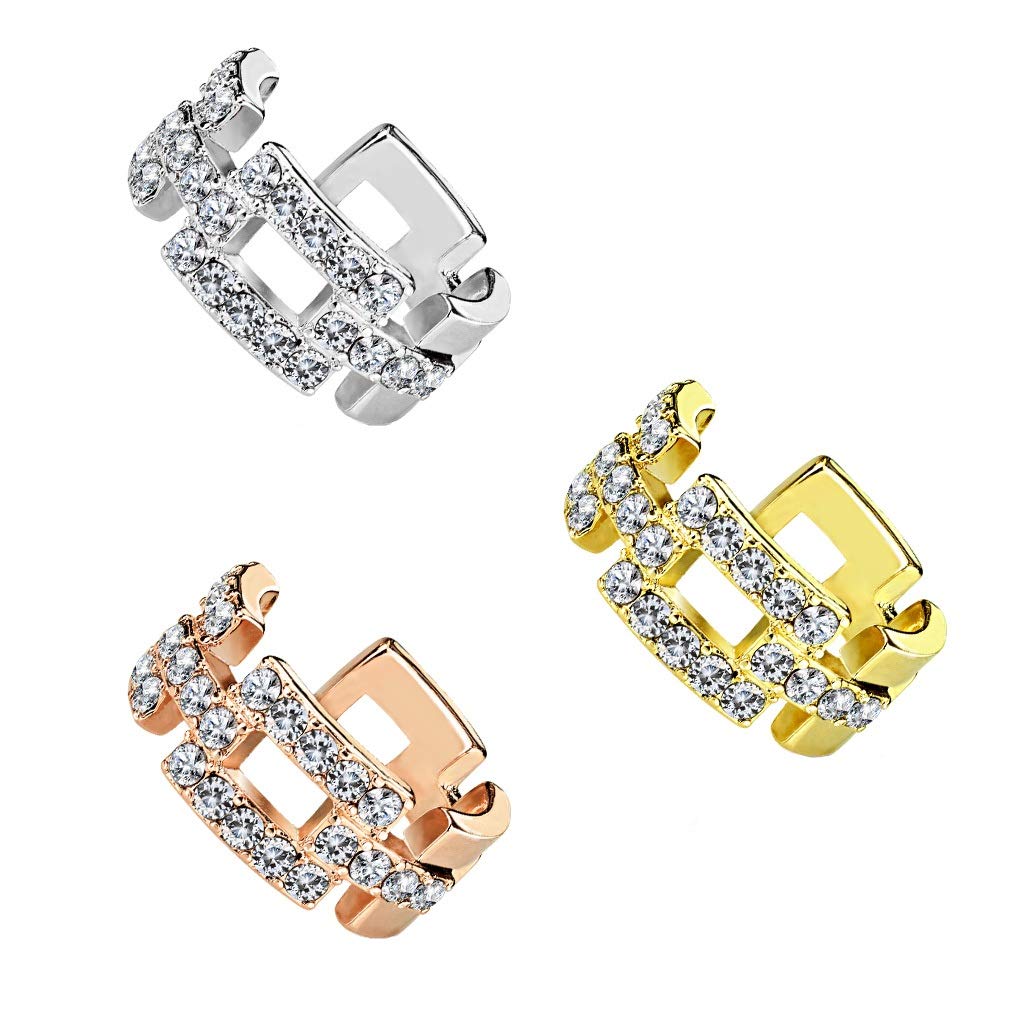 Ohrklemme GLITZERNDE ZIRKONIA VIERECKE clear Ohrringe Ohrclip Fake-Piercing Messing Silber Gold Roségold
