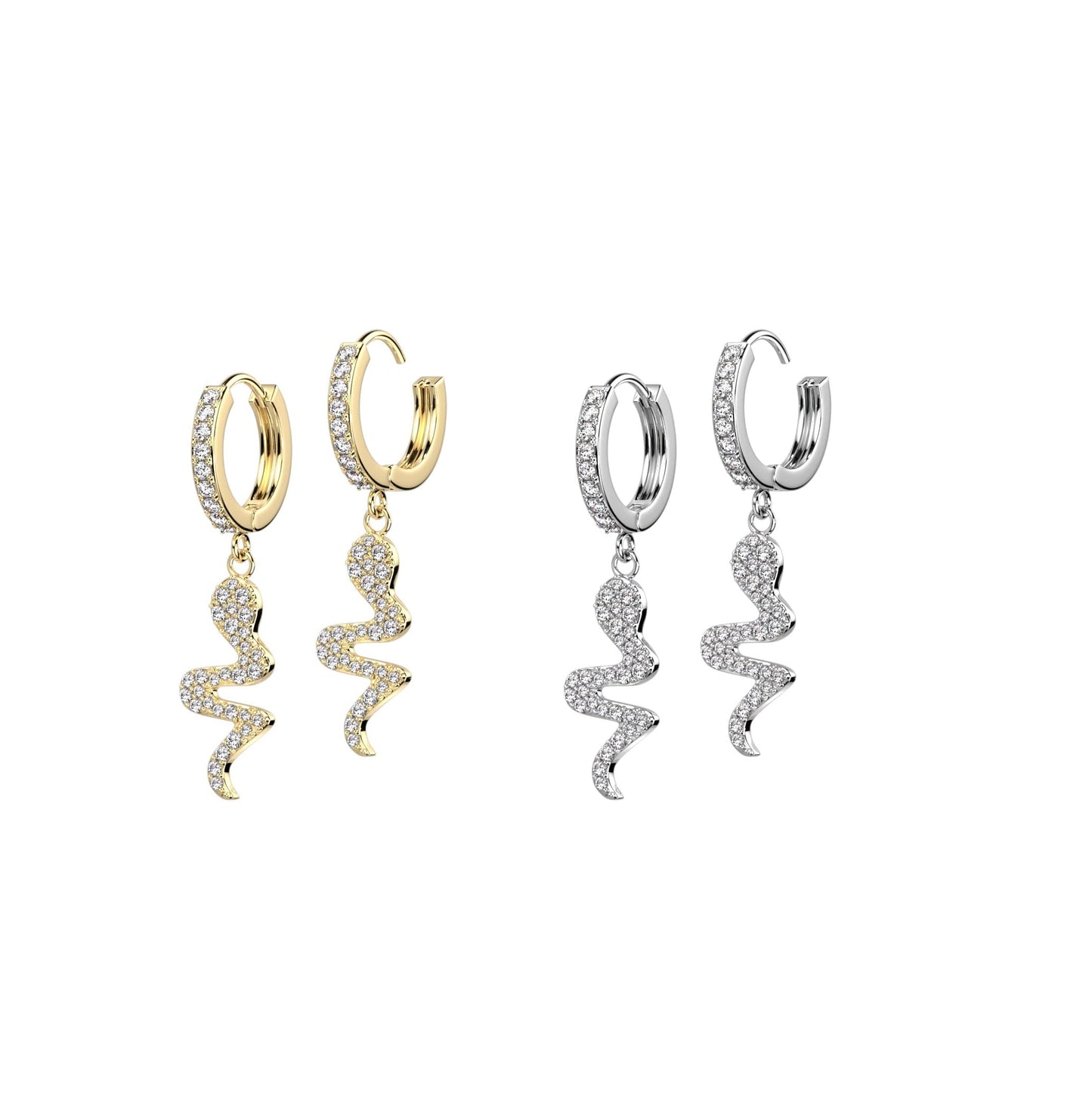 1 Paar Damen Creolen Ohrhänger Anhänger Schlange Pavé Zirkonia Clear Ohrringe Ohrstecker Silber Gold