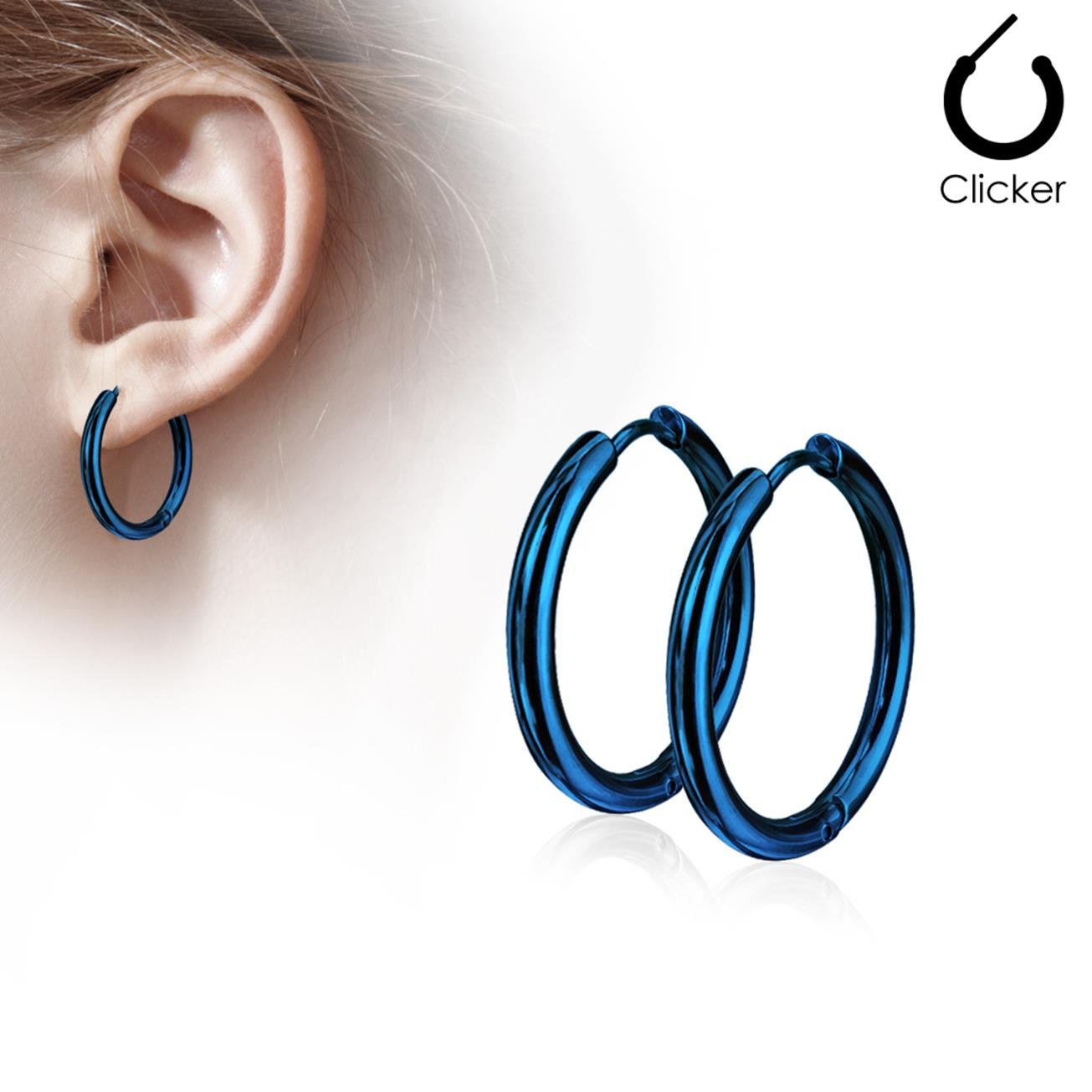 Damen 1 Paar Creolen Ohrringe Set Chirurgenstahl Klickverschluss Seamless Line blau schwarz silber regenbogen gold 10mm -20mm Länge