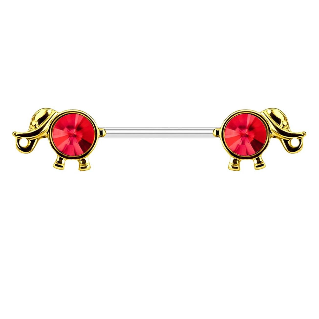 Brustwarzenpiercing Elefant ZIRKONIA Brustpiercing Intimpiercing Edelstahl Gold Silber Roségold Stab 1,6mm 14mm