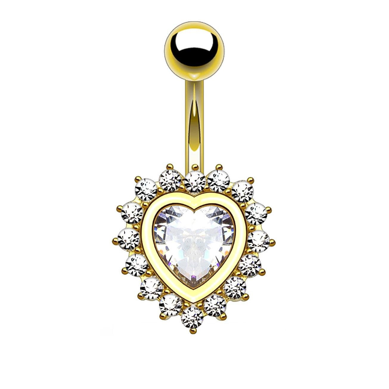 Bauchnabelpiercing ZIRKONIA Herz Nabelpiercing Chirurgenstahl Bananabell 14kt Vergoldet Silber Multicolor Stab 1,6/10mm