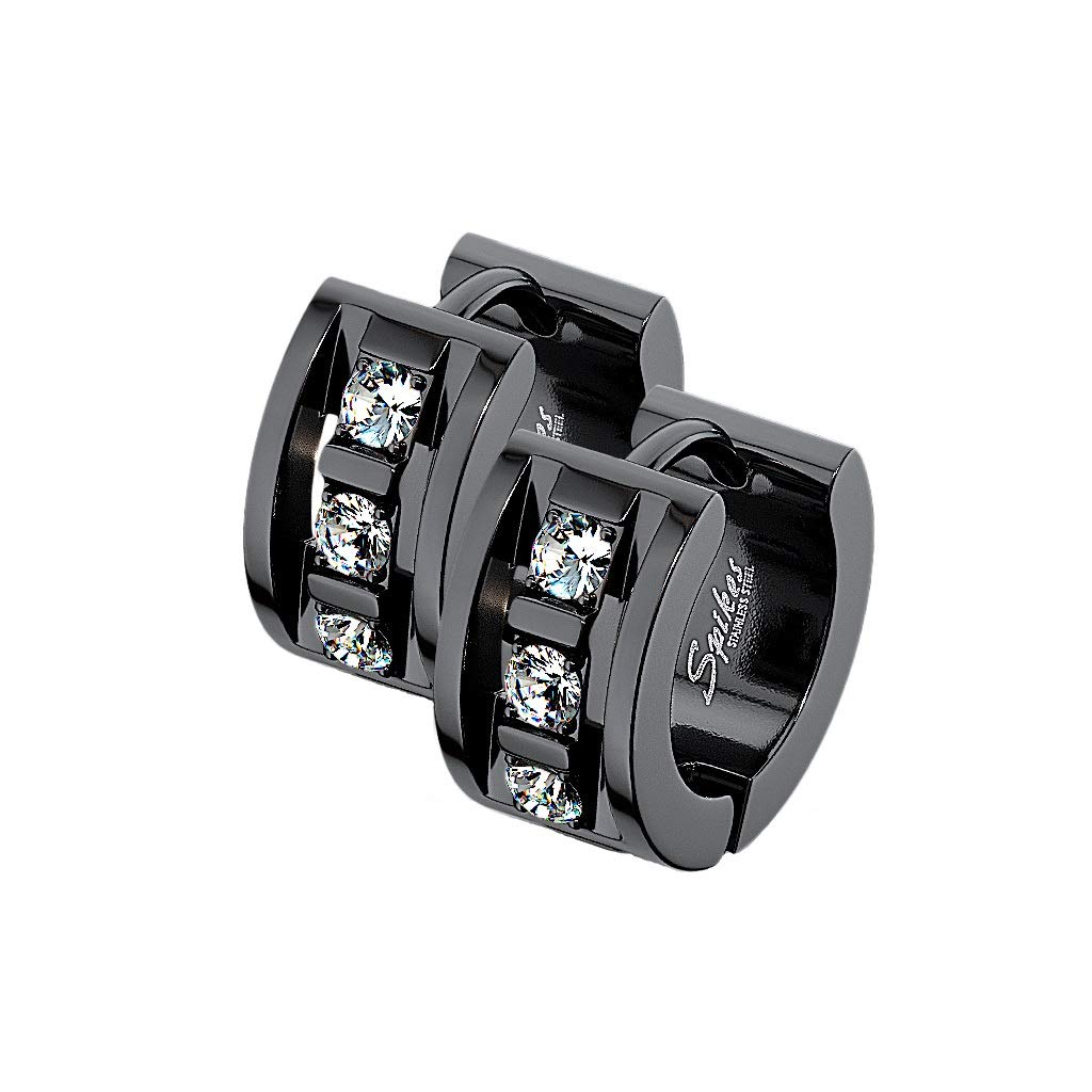 1 Paar Damen CREOLEN 3 Zirkonia Clear Ohrringe Ohrstecker Chirurgenstahl Gold Schwarz Silber 7mm
