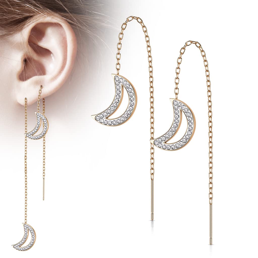1 Paar Damen Ohrringe Durchzieher Kristall Pavé Clear Halbmond-Anhänger Ohrringe Ohrstecker Chirurgenstahl Silber Gold Roségold
