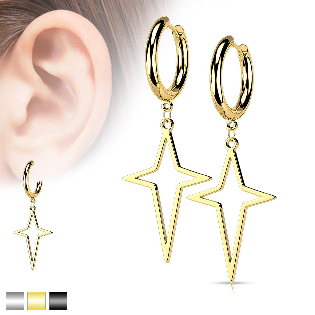 1 Paar Damen Creolen Ohrhänger Stern-Anhänger Ohrringe Ohrstecker Silber Gold Schwarz